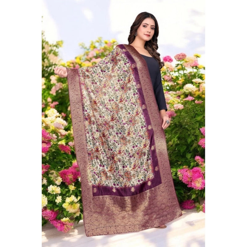 Mayawye Women's chanderi silk  Printed Dupatta (Magenta, Length: 2 Mtr)
