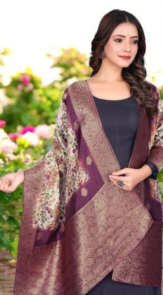 Mayawye Women's chanderi silk  Printed Dupatta (Magenta, Length: 2 Mtr)