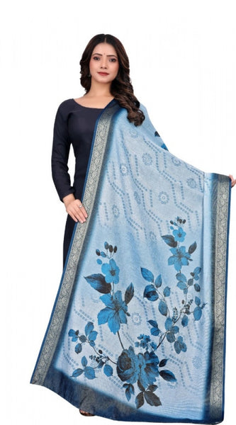 Mayawye Women's chanderi silk  Printed Dupatta (Blue, Length: 2 Mtr)