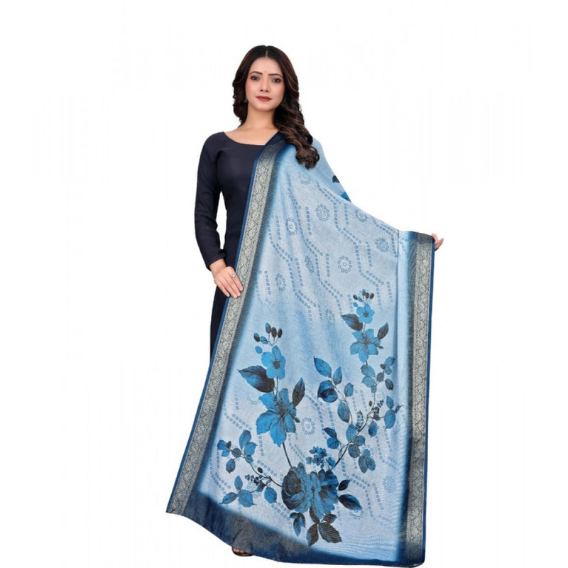Mayawye Women's chanderi silk  Printed Dupatta (Blue, Length: 2 Mtr)