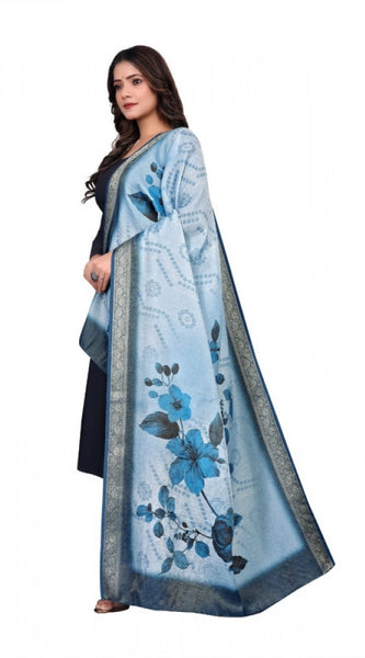 Mayawye Women's chanderi silk  Printed Dupatta (Blue, Length: 2 Mtr)