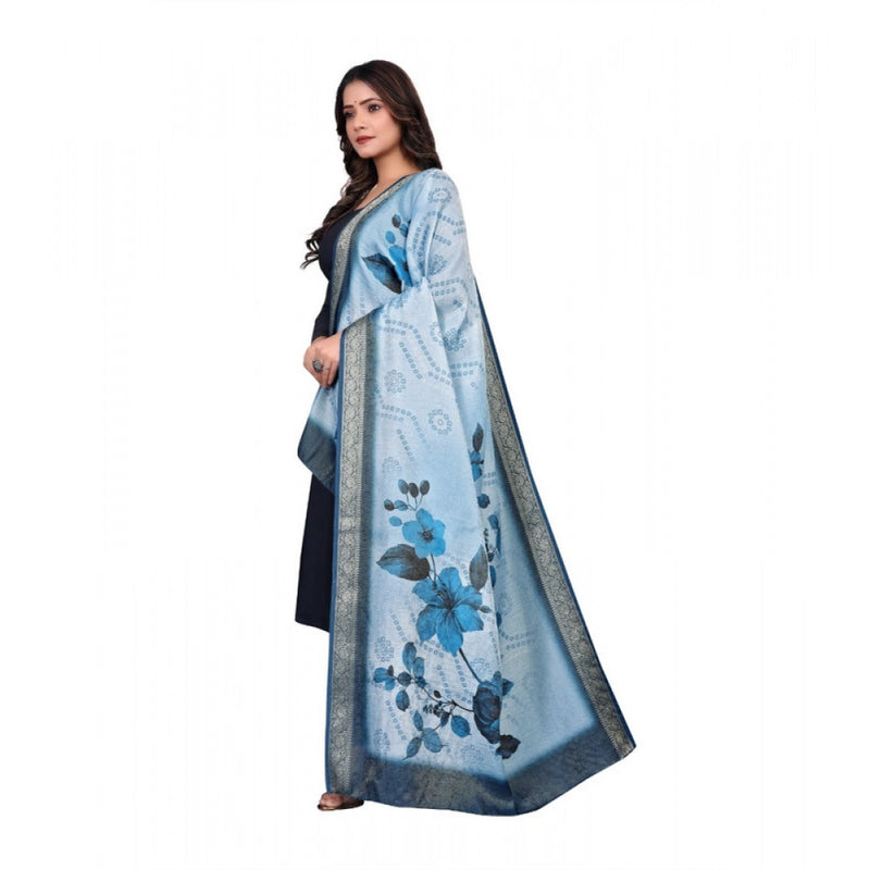 Mayawye Women's chanderi silk  Printed Dupatta (Blue, Length: 2 Mtr)