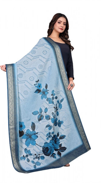 Mayawye Women's chanderi silk  Printed Dupatta (Blue, Length: 2 Mtr)