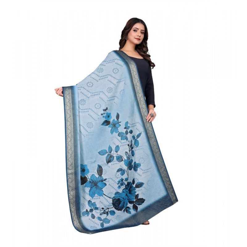 Mayawye Women's chanderi silk  Printed Dupatta (Blue, Length: 2 Mtr)