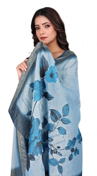 Mayawye Women's chanderi silk  Printed Dupatta (Blue, Length: 2 Mtr)