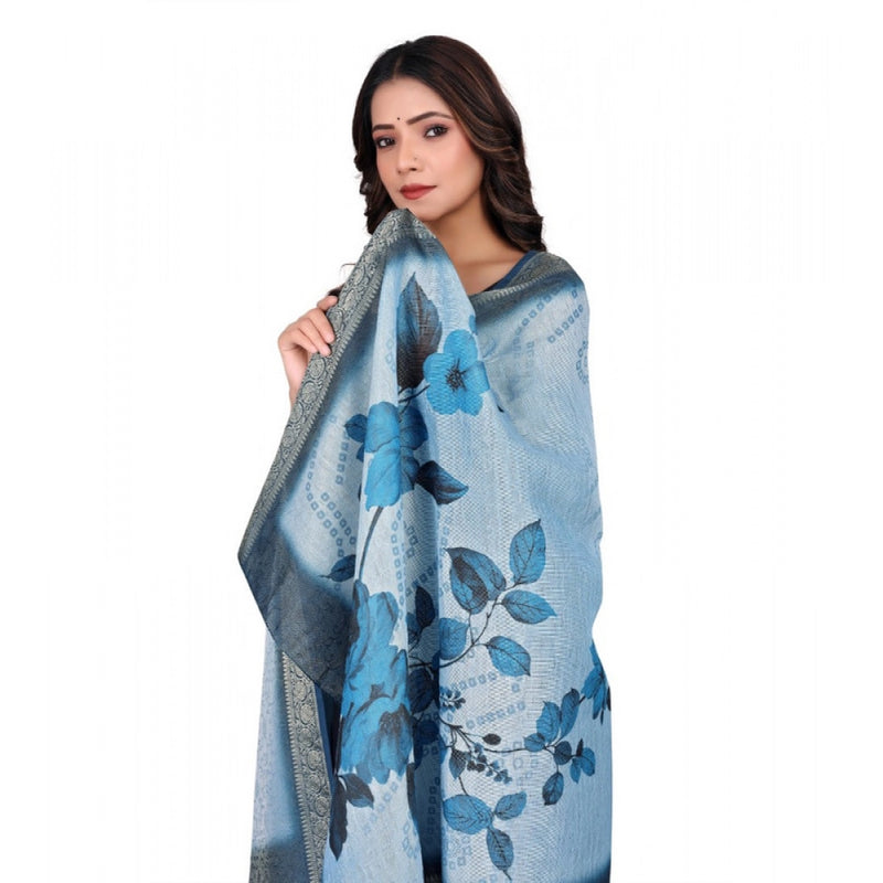 Mayawye Women's chanderi silk  Printed Dupatta (Blue, Length: 2 Mtr)