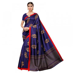 Mayawye Women's Litchi silk Printed Saree With Unstitched Blouse  5-6 Mtrs (Navy Blue)