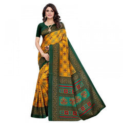 Mayawye Women's Litchi silk Printed Saree With Unstitched Blouse  5-6 Mtrs (Mustard Yellow)
