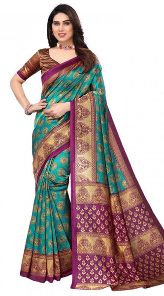 Mayawye Women's Litchi silk Printed Saree With Unstitched Blouse  5-6 Mtrs (Green)