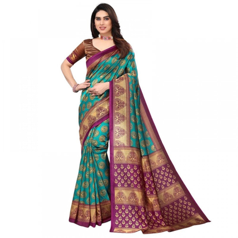 Mayawye Women's Litchi silk Printed Saree With Unstitched Blouse  5-6 Mtrs (Green)