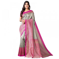Mayawye Women's Litchi silk Printed Saree With Unstitched Blouse  5-6 Mtrs (Gray)
