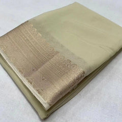 Mayawye Women's Crepe Chit Pallu Solid Saree With Unstitched Blouse 5.5Mtr (Beige)
