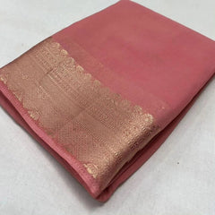 Mayawye Women's Crepe Chit Pallu Solid Saree With Unstitched Blouse 5.5Mtr (Peach)