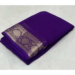 Mayawye Women's Crepe Chit Pallu Solid Saree With Unstitched Blouse 5.5Mtr (Dark Purple)