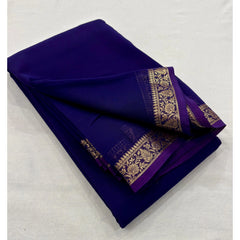 Mayawye Women's Crepe Chit Pallu Solid Saree With Unstitched Blouse 5.5Mtr (Lavender)