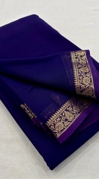 Mayawye Women's Crepe Chit Pallu Solid Saree With Unstitched Blouse 5.5Mtr (Lavender)