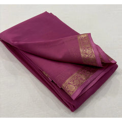 Mayawye Women's Crepe Chit Pallu Solid Saree With Unstitched Blouse 5.5Mtr (Light Pink)