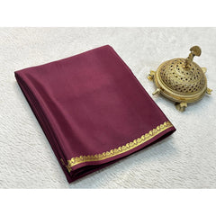 Mayawye Women's Crepe Chit Pallu Solid Saree With Unstitched Blouse 5.5Mtr (Brown)