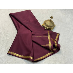 Mayawye Women's Crepe Chit Pallu Solid Saree With Unstitched Blouse 5.5Mtr (Brown)