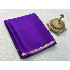 Mayawye Women's Crepe Chit Pallu Solid Saree With Unstitched Blouse 5.5Mtr (Purple)