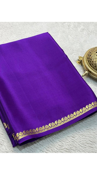 Mayawye Women's Crepe Chit Pallu Solid Saree With Unstitched Blouse 5.5Mtr (Purple)