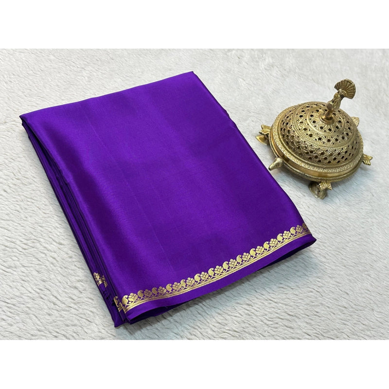 Mayawye Women's Crepe Chit Pallu Solid Saree With Unstitched Blouse 5.5Mtr (Purple)