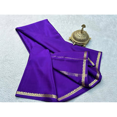 Mayawye Women's Crepe Chit Pallu Solid Saree With Unstitched Blouse 5.5Mtr (Purple)