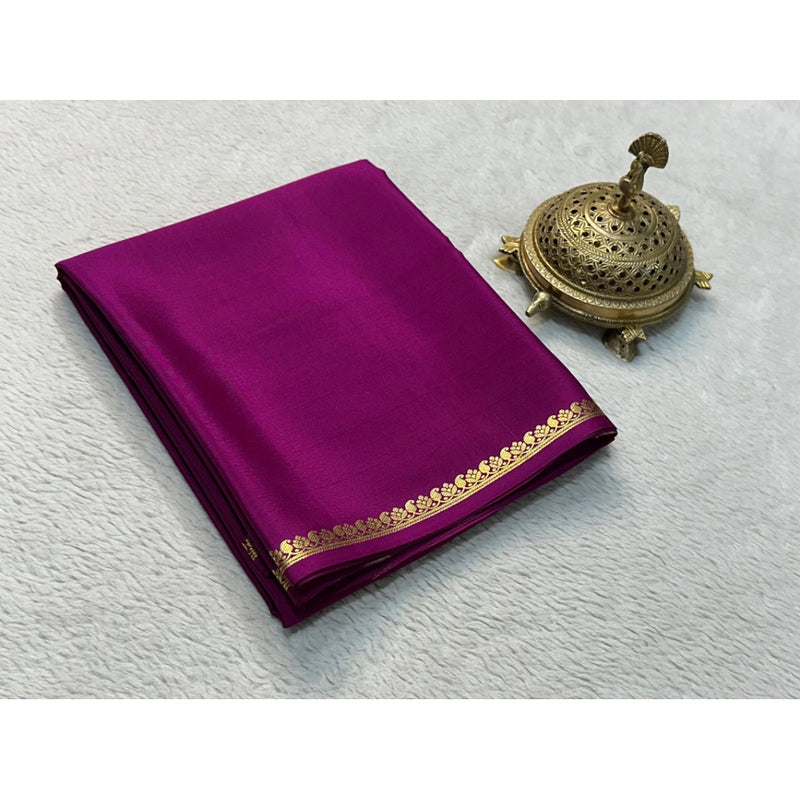 Mayawye Women's Crepe Chit Pallu Solid Saree With Unstitched Blouse 5.5Mtr (Dark Purple)