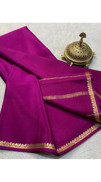 Mayawye Women's Crepe Chit Pallu Solid Saree With Unstitched Blouse 5.5Mtr (Dark Purple)