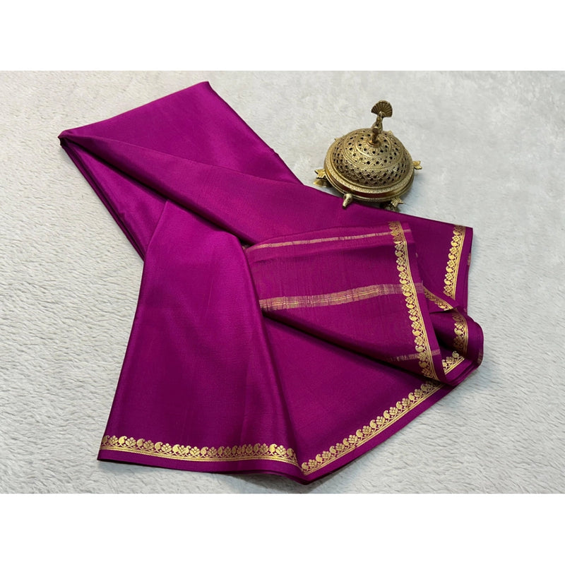 Mayawye Women's Crepe Chit Pallu Solid Saree With Unstitched Blouse 5.5Mtr (Dark Purple)