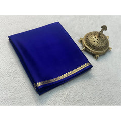 Mayawye Women's Crepe Chit Pallu Solid Saree With Unstitched Blouse 5.5Mtr (Navy Blue)