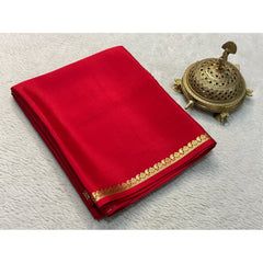 Mayawye Women's Crepe Chit Pallu Solid Saree With Unstitched Blouse 5.5Mtr (Red)