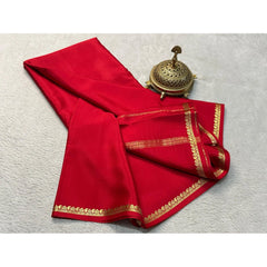 Mayawye Women's Crepe Chit Pallu Solid Saree With Unstitched Blouse 5.5Mtr (Red)