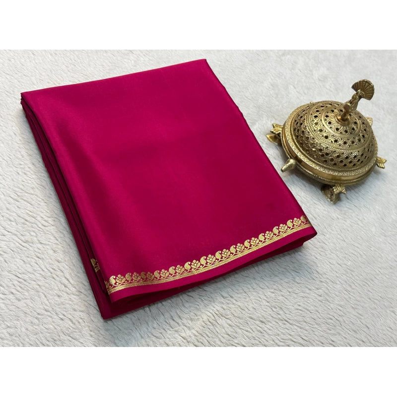 Mayawye Women's Crepe Chit Pallu Solid Saree With Unstitched Blouse 5.5Mtr (Pink)