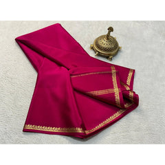 Mayawye Women's Crepe Chit Pallu Solid Saree With Unstitched Blouse 5.5Mtr (Pink)