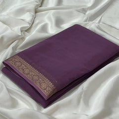 Mayawye Women's Crepe Chit Pallu Solid Saree With Unstitched Blouse 5.5Mtr (Violet)
