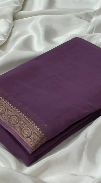 Mayawye Women's Crepe Chit Pallu Solid Saree With Unstitched Blouse 5.5Mtr (Violet)