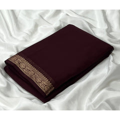 Mayawye Women's Crepe Chit Pallu Solid Saree With Unstitched Blouse 5.5Mtr (Brown)
