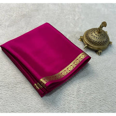 Mayawye Women's Crepe Chit Pallu Solid Saree With Unstitched Blouse 5.5Mtr (Pink)