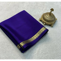 Mayawye Women's Crepe Chit Pallu Solid Saree With Unstitched Blouse 5.5Mtr (Dark Purple)