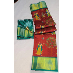 Mayawye Women's Digital Dolla Silk Printed Saree With Unstitched Blouse 5.5Mtr (Brown)