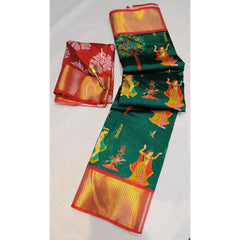 Mayawye Women's Digital Dolla Silk Printed Saree With Unstitched Blouse 5.5Mtr (Green)