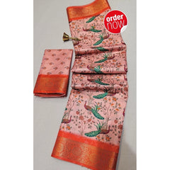 Mayawye Women's Digital Dolla Silk Printed Saree With Unstitched Blouse 5.5Mtr (Orange)