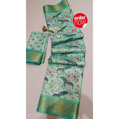 Mayawye Women's Digital Dolla Silk Printed Saree With Unstitched Blouse 5.5Mtr (Pista Green)