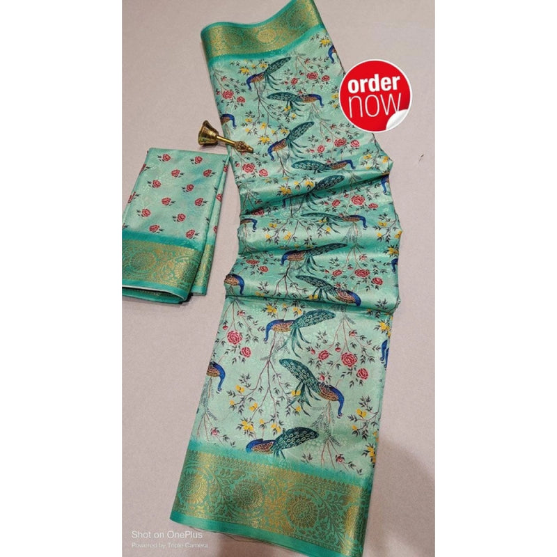 Mayawye Women's Digital Dolla Silk Printed Saree With Unstitched Blouse 5.5Mtr (Pista Green)