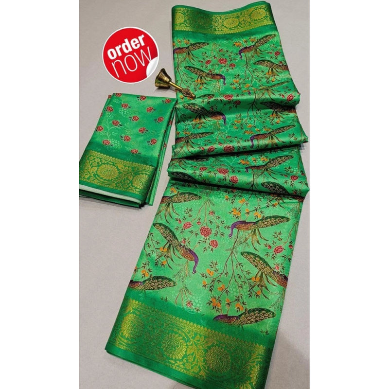 Mayawye Women's Digital Dolla Silk Printed Saree With Unstitched Blouse 5.5Mtr (Green)