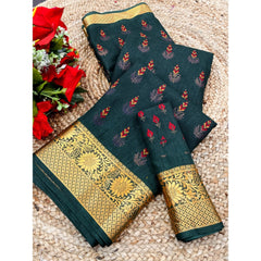 Mayawye Women's Digital Dolla Silk Printed Saree With Unstitched Blouse 5.5Mtr (Green)