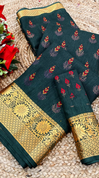 Mayawye Women's Digital Dolla Silk Printed Saree With Unstitched Blouse 5.5Mtr (Green)