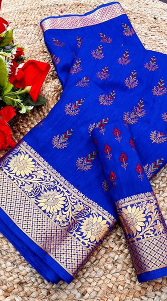 Mayawye Women's Digital Dolla Silk Printed Saree With Unstitched Blouse 5.5Mtr (Blue)