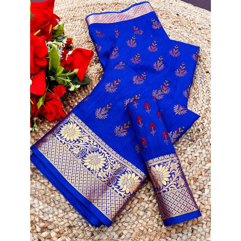 Mayawye Women's Digital Dolla Silk Printed Saree With Unstitched Blouse 5.5Mtr (Blue)